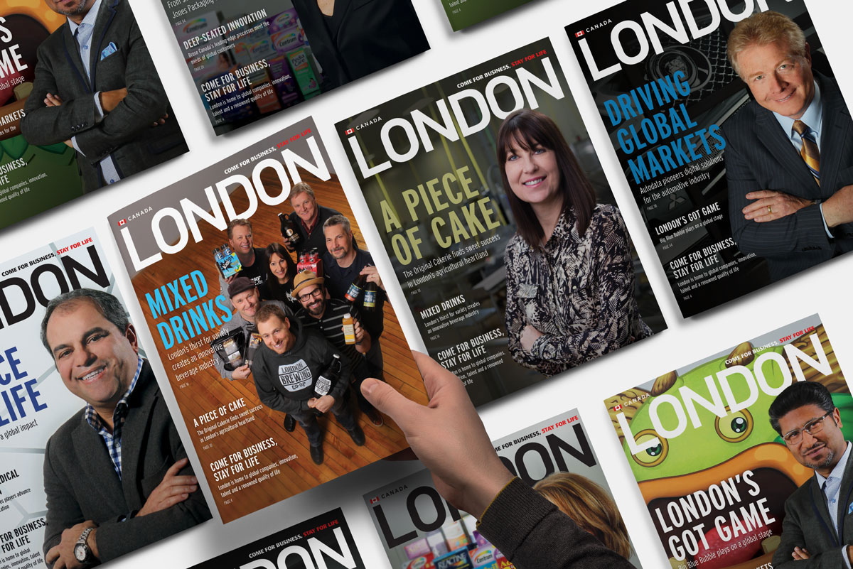 Ten copies of the London Magazine on a table, with a hand picking one copy up. Ten copies of the London Magazine on a table, with a hand picking one copy up.