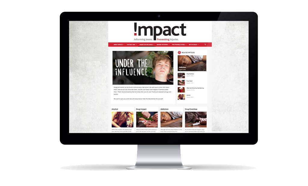 Impact website homepage displayed on a Mac desktop. 
