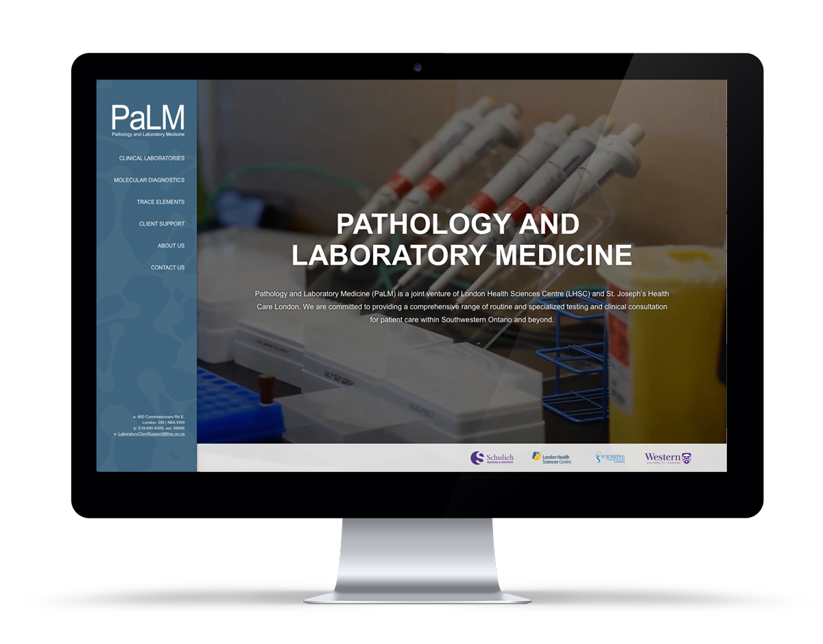Pathology Laboratory and Medicine website homepage, an example of a creative service, on a Mac desktop. 