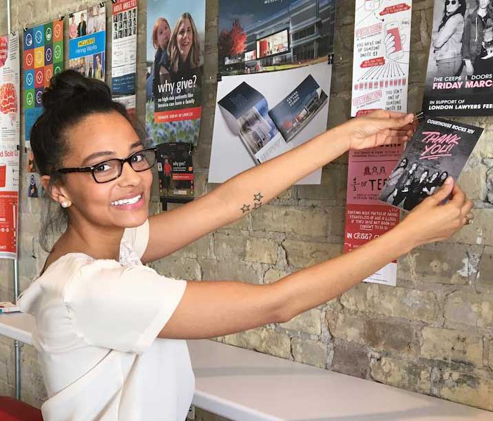 Past intern, Tandi Chabwa, updating the work wall in the kitchen.