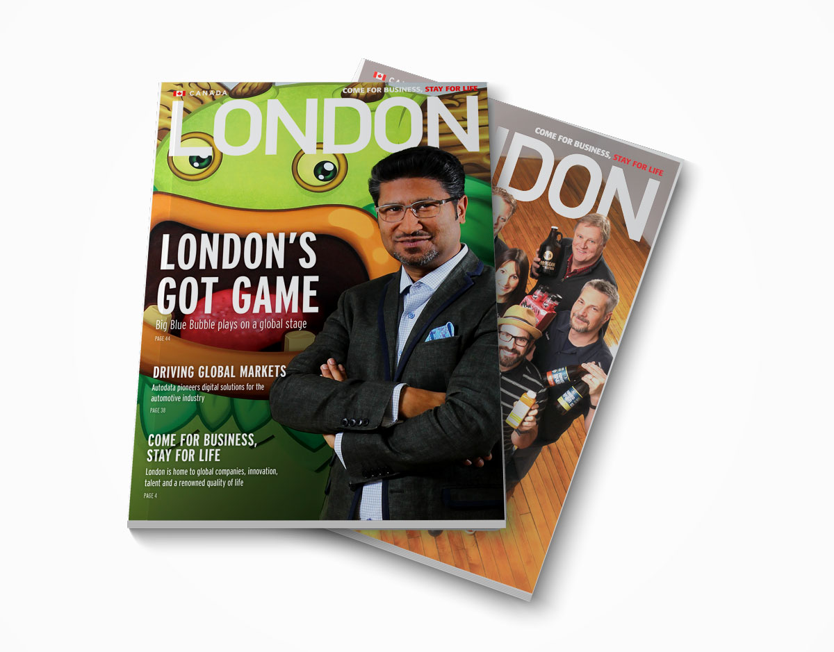 Two copies of London Economic Development Corporation’s London Magazine, a type of creative service.