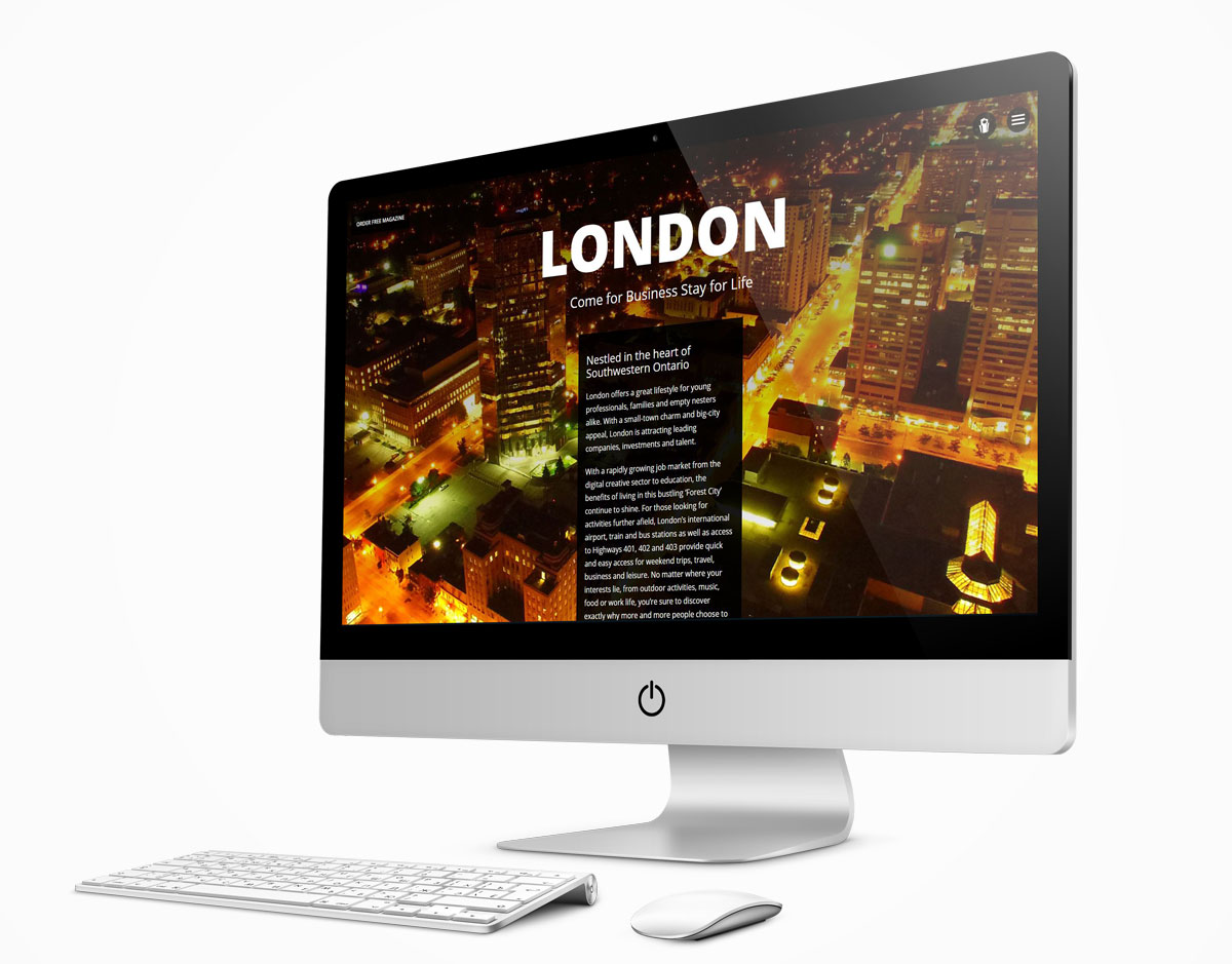 A desktop computer displaying London Economic Development Corporation’s London magazine website, a type of content marketing service. 